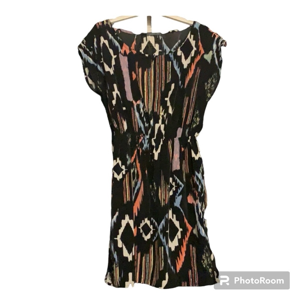 Soprano Dress | Black with Multi Coloured Aztec Print | Size S | Silk